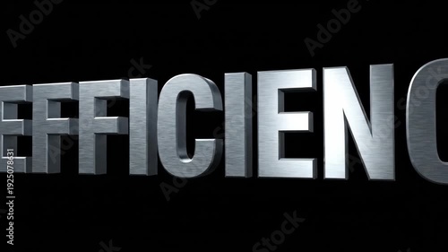 Bold 3D Metallic 'EFFICIENCY' Text on Black Background for Business and Technology Concepts