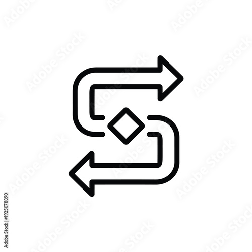 Abstract icon depicting arrows forming an s shape with a diamond at the center