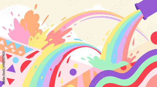 Colorful Holi Festival Celebration with Bright Powder and Rainbows