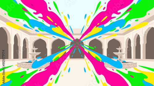 Colorful Holi Festival Celebration with Bright Powder Splashes