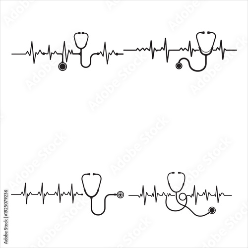 Medical Heartbeat Stethoscope Vector Art EKG Pulse Line Graphic