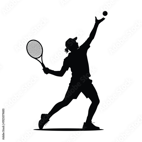 Silhouette of a tennis player striking a ball with a racket dynamic action pose