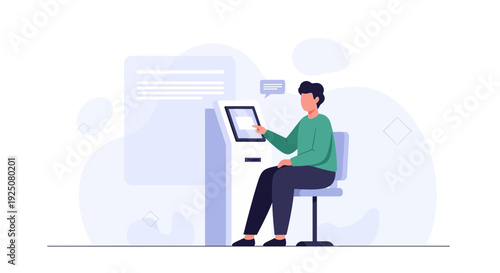 Man Using Interactive Kiosk for Information and Services