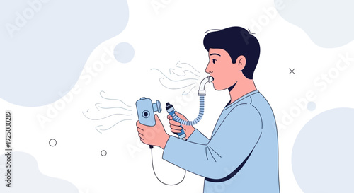 Man using a nebulizer for respiratory treatment, illustration