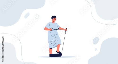 Man exercising with resistance band, physical therapy and rehabilitation concept