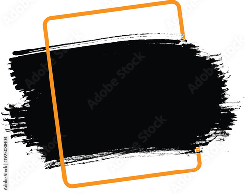 Abstract art black brush stroke with golden frame