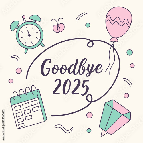 Calendar and alarm clock mark the year.