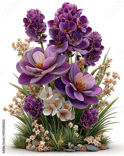 Luxury violet flowers botanical illustration nature high resolution picture