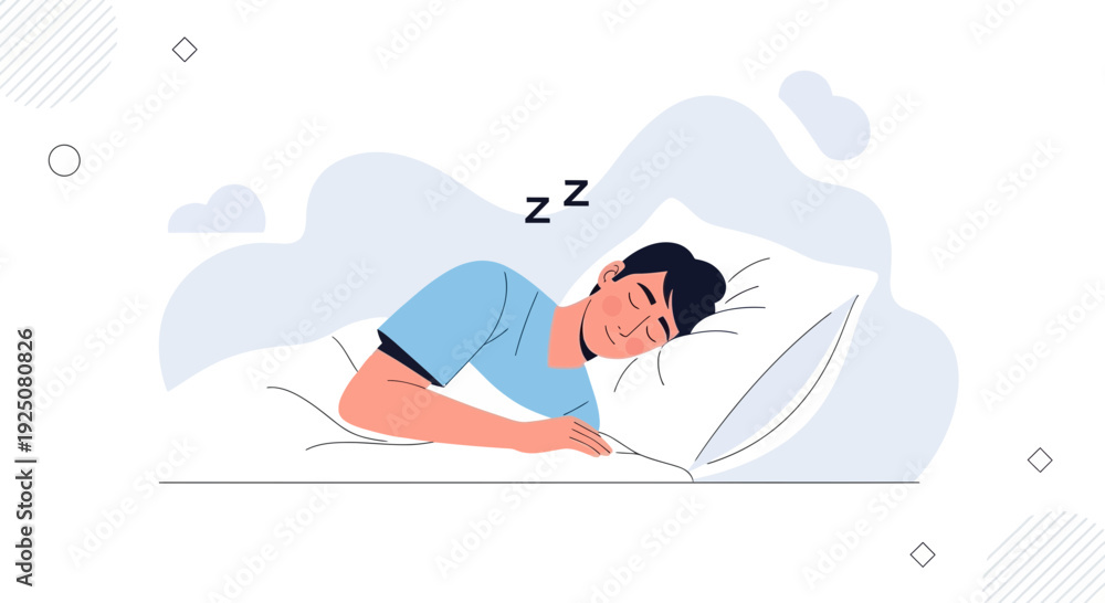 Fototapeta premium Man Sleeping Peacefully on Pillow, Restful Night, Calm Sleep