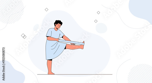 Man Stretching Hamstring with Resistance Band, Fitness and Health Concept