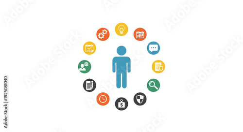 Blue Human Icon Surrounded By Symbols.