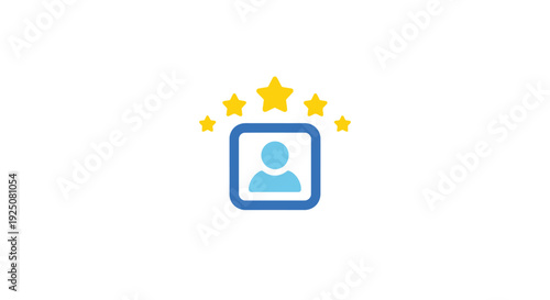 Blue icon with gold stars rating.