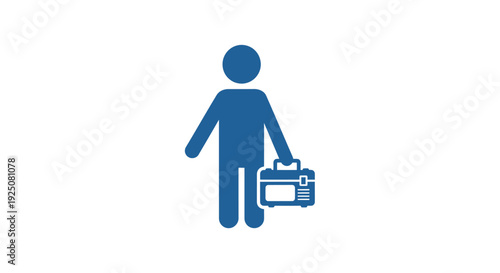 Blue man holding briefcase walking.