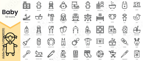 Simple Outline Set of baby icons. Linear style icons pack. Vector illustration