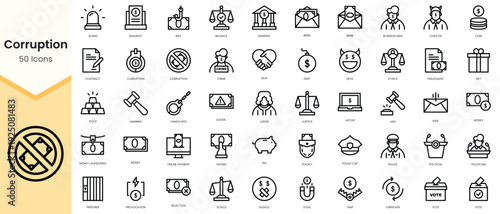 Simple Outline Set of corruption icons. Linear style icons pack. Vector illustration