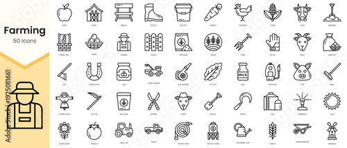 Simple Outline Set of farming icons. Linear style icons pack. Vector illustration
