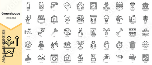Simple Outline Set of greenhouse icons. Linear style icons pack. Vector illustration