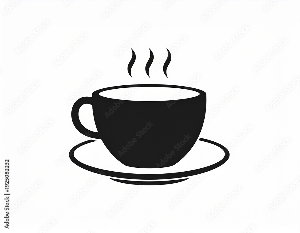 Obraz premium Simple Black and White Illustration of a Steaming Coffee Cup on a Saucer.