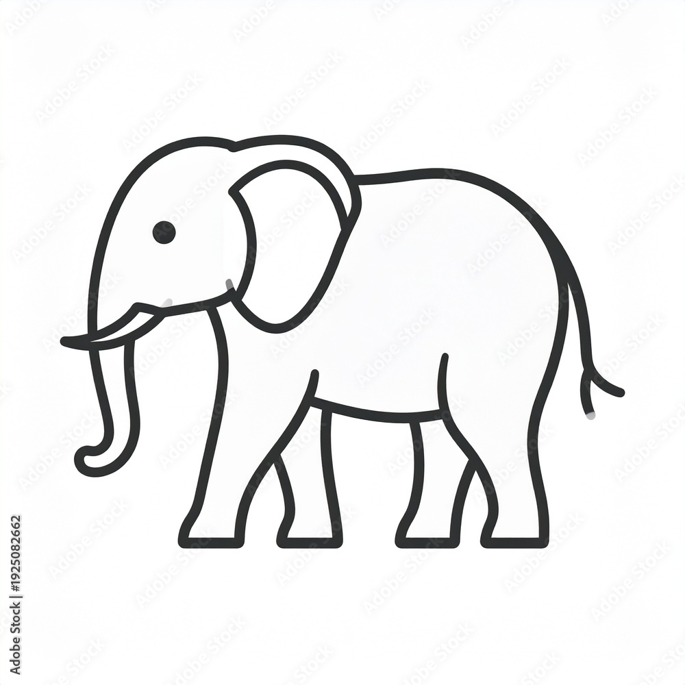 Obraz premium Simple Outline Illustration of an Elephant - A Minimalist Black and White Drawing.