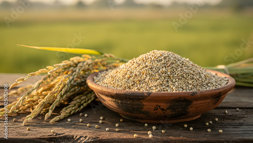 Bajra Millet Grains in Bowl with Field