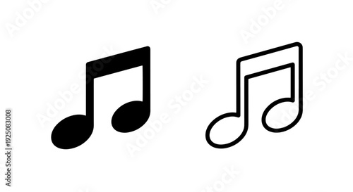 Musical Notes Icon Set: Black and White Symbols for Music, Melody, and Sound