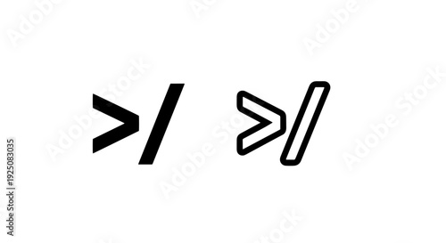 Greater than symbol icon: solid and outline versions representing comparison or output.