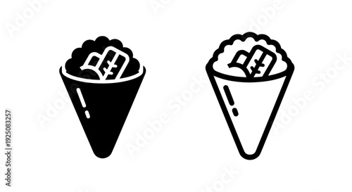 Hand Roll Sushi Icon Set: Silhouette and Outline Temaki