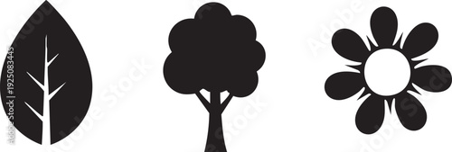 Spring Leaf Tree Flower Nature Growth Icon Set