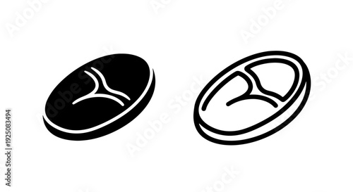 Black and White Icons Representing a Raw Steak Cut with Bone