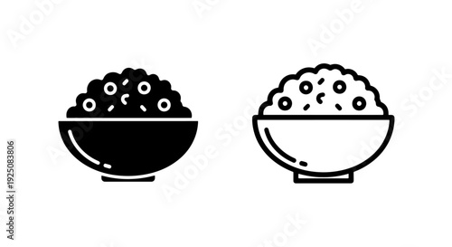 Close-up of a rice bowl with textured grains, solid and outline icon options