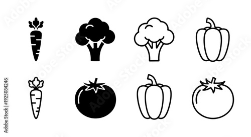 Vegetable icon set - carrots, broccoli, peppers, tomatoes vector art