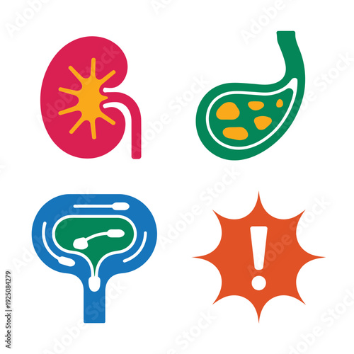 Clinical imaging silhouettes, chest radiograph figure, spleen anatomy, spine icon, physician portrait badge, radiology conference program, case review session