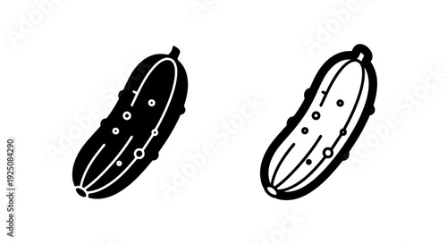 Black and White Cucumber Icons: Solid Fill and Outline Styles