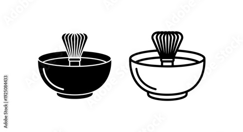Whisk in Bowl Icons: Solid and Outline Styles for Baking and Cooking