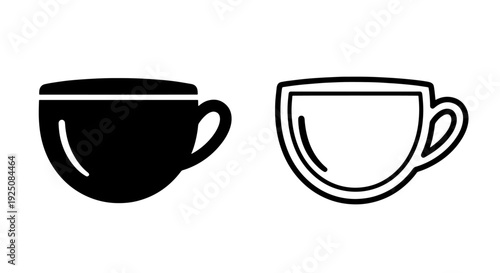 Black and white icons of a coffee cup, simple vector graphic for minimalist designs