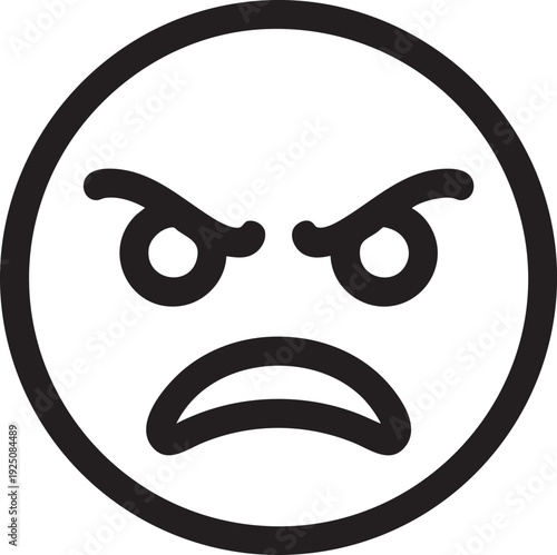 Angry emoji face illustration with furrowed brow and scowling expression vector graphic design element