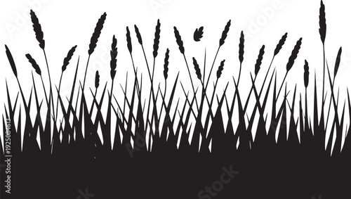 Black and white vector illustration of grass silhouettes on white background for graphic design elements