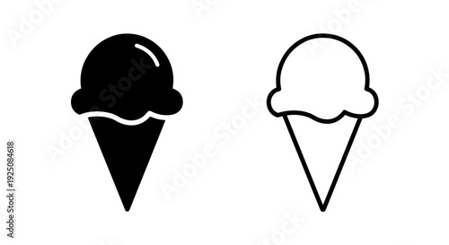 Simple icons of a single scoop ice cream cone, a classic symbol of summer refreshment