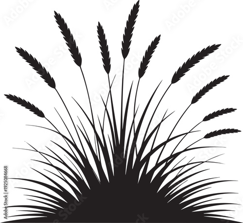 Simple black and white vector illustration of a grass or wheat plant with long stems and leaves against a plain white background.