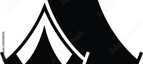 Black camping tent icon isolated on white background for outdoor adventure travel tourism and wilderness recreation park map symbols design.
