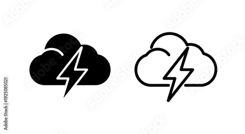 Thunderstorm Weather Forecast Icon with Dark Cloud and Electric Lightning Bolt Symbol