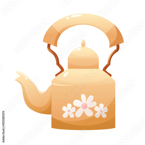 Vintage Tea pot Kettle. Cottagecore Kitchen Utensils. Vector Illustration.