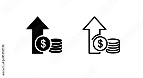 Stack of Dollar Coins with Upward Trend Arrow Icon for Financial Growth and Investment