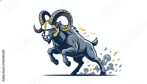 Illustration of a ram charging forward with a helmet, symbolizing strength and determination