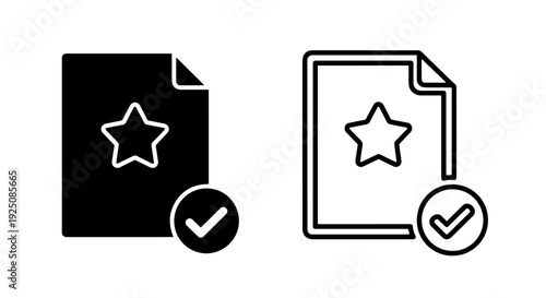 Premium quality document file with star rating and verified checkmark icon set