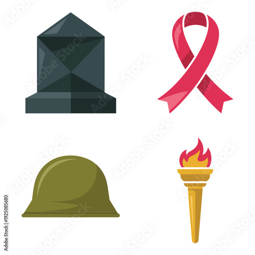 Cenotaph and ribbon with torch icons, cancer remembrance vigil, survivor stories session, community walk route, lantern release instructions tonight