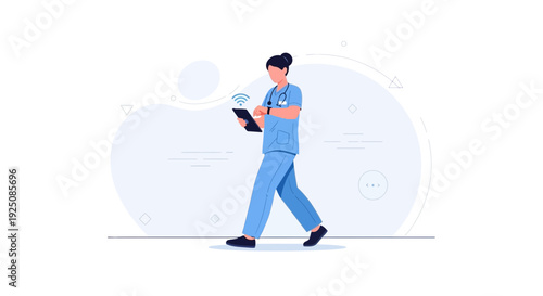 Nurse with Tablet and Smartwatch, Digital Health, Healthcare Technology