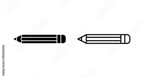 Horizontal Pencil Icon Set: Versatile Stationary Symbols for Art, Education, and Office Use in Web Design