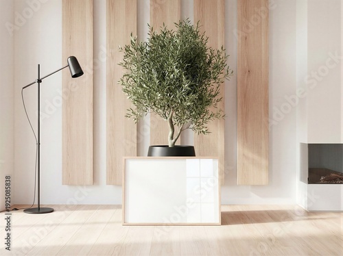 ISO A Landscape Poster Mockup, Modern Living Room Interior Design, Horizontal Blank Frame, Minimalist House Background, Frame Mockup