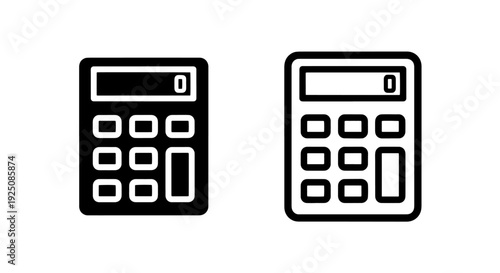 Modern black and white calculator icon with zero display, perfect for finance, math, and business apps